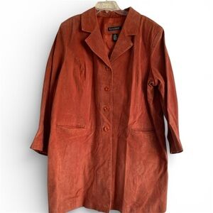 Vintage Dialogue Leather Coat 3X Plus Pink Orange Suede Jacket Terracotta Trench